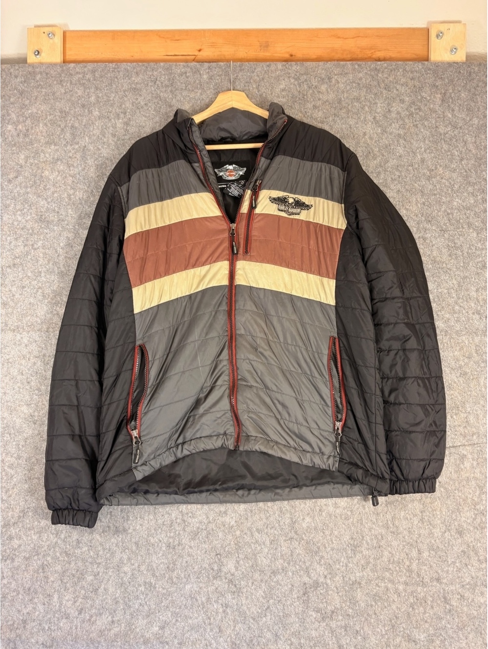 Harley-Davidson quilted zip puffer jacket mens size large